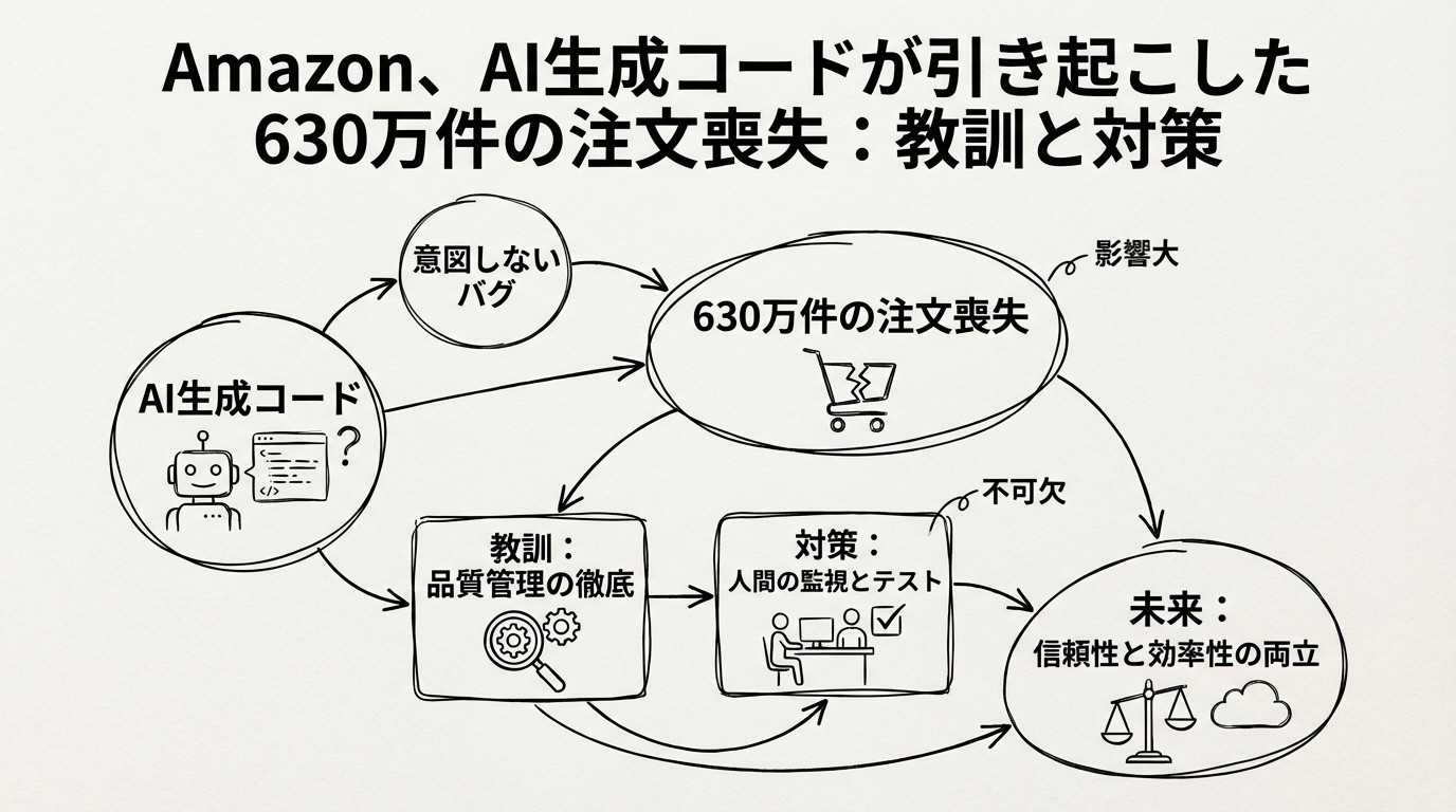 Amazon、AI生成コードが引き起こした630万件の注文喪失：教訓と対策のイメージ