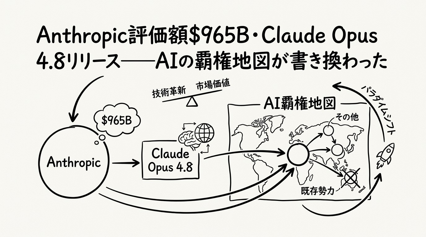 Anthropic評価額$965B・Claude Opus 4.8リリース——AIの覇権地図が書き換わったのイメージ