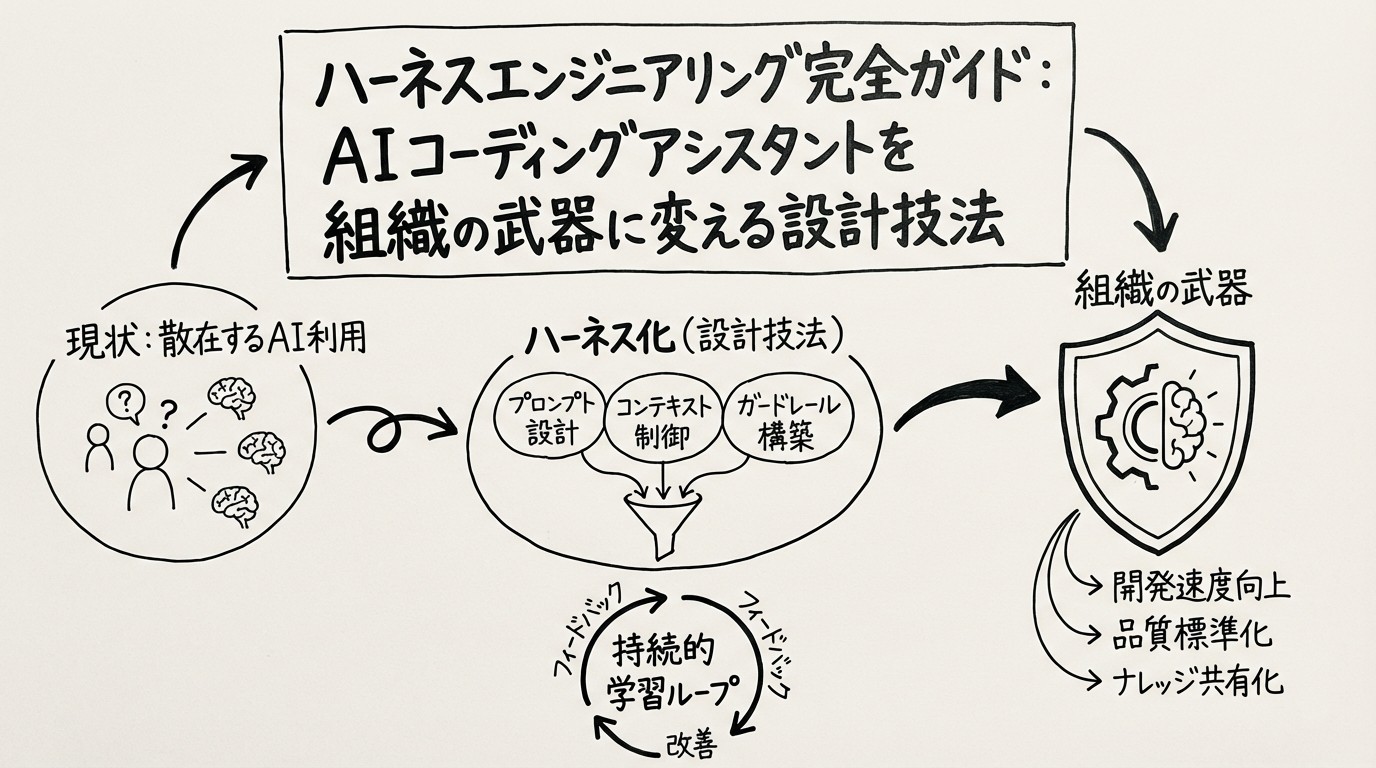 ハーネスエンジニアリング完全ガイド:AIコーディングアシスタントを組織の武器に変える設計技法のイメージ