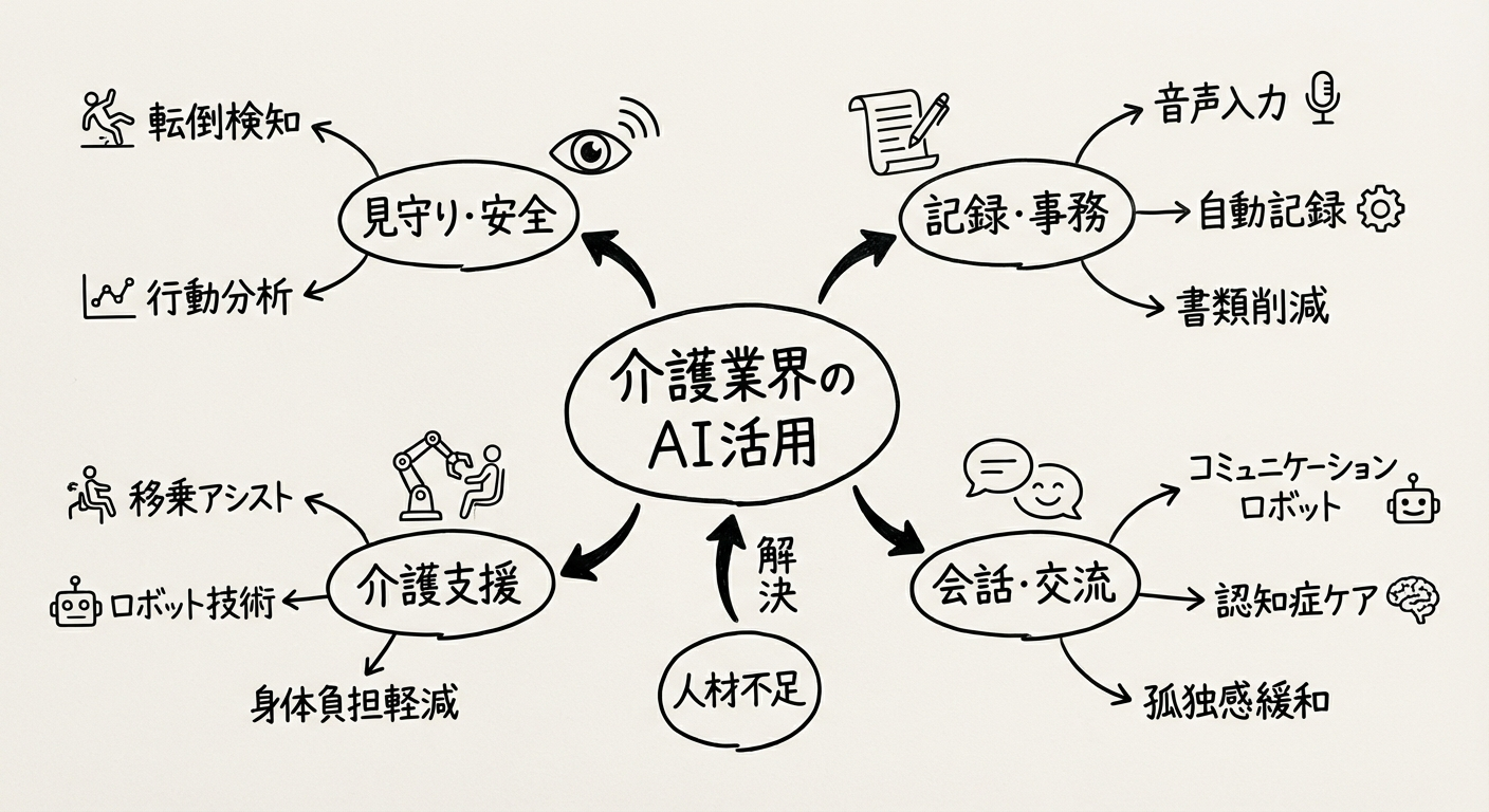 介護業界のAI活用事例 - 人材不足を解決する最新テクノロジーのイメージ