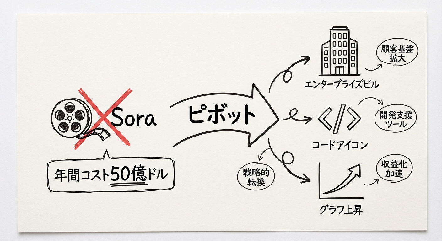 OpenAIのビジネスモデル転換:SoraからエンタープライズAIへ