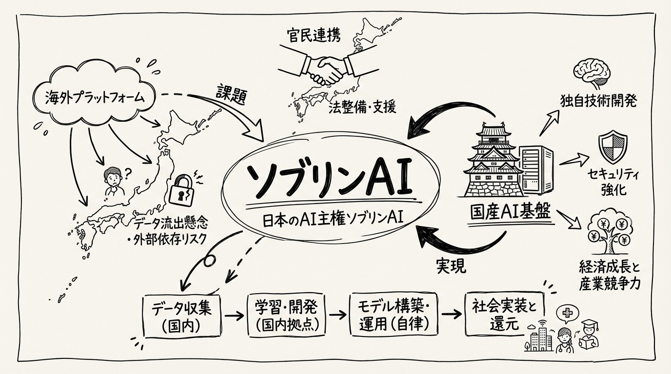 2026年日本のAI主権(ソブリンAI)動向 - 国内完結型AIへの転換のイメージ