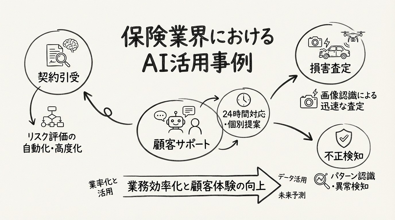 保険業界におけるAI活用事例のイメージ